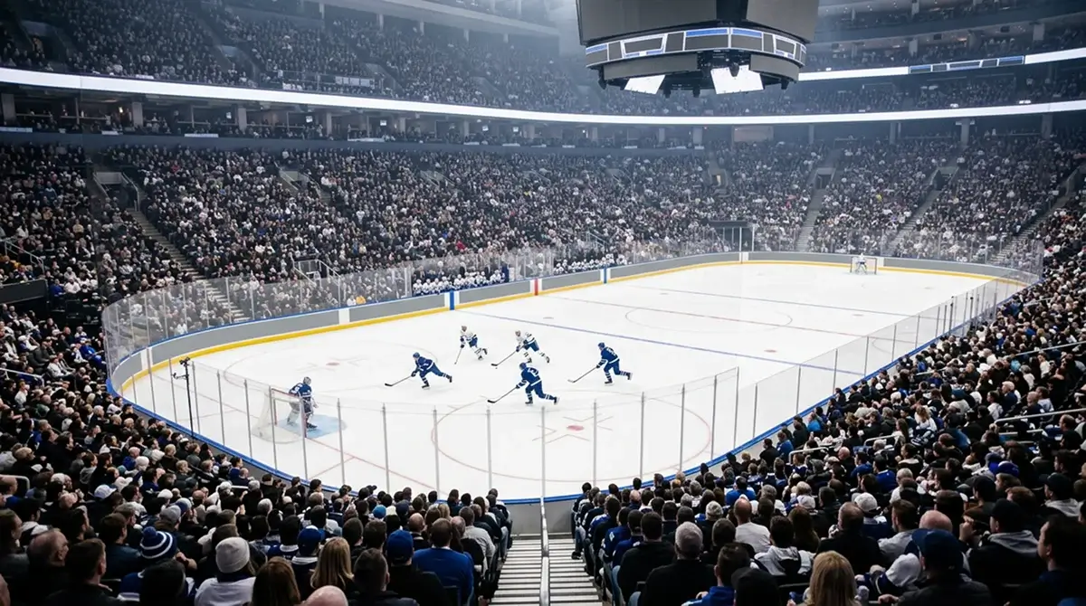 Volle NHL-Arena mit jubelnden Zuschauern als Sinnbild für die wirtschaftliche Größe der Liga und den Einfluss auf deutsche Wettmärkte