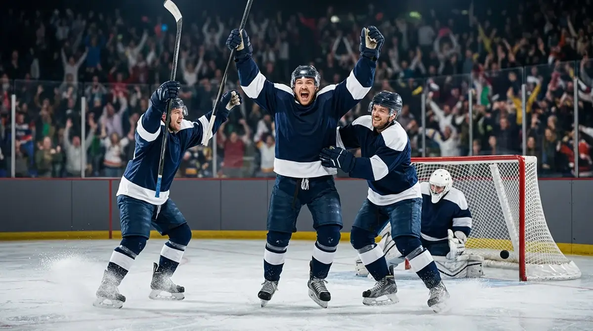 Spieler jubeln nach einem Tor in einem NHL-Playoff-Spiel als Ausdruck der emotionalen Dichte der K.o.-Runden